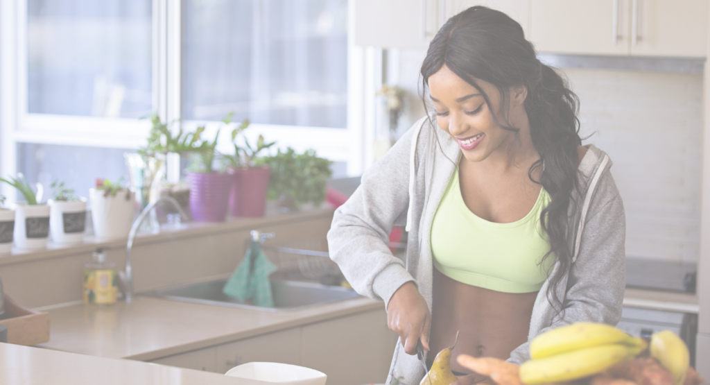 Women cutting healthy food