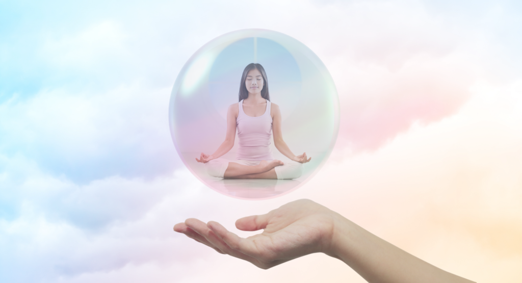 hand with meditation bubble